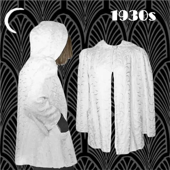 White Hooded Evening Jacket is 30s Vintage Quilted Hoodie Cover VFG 1930s - Picture 1 of 15